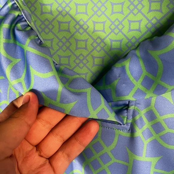 Gretchen Scott Ruffle Neck Blue and Green Print Dress Size S - Picture 5 of 5